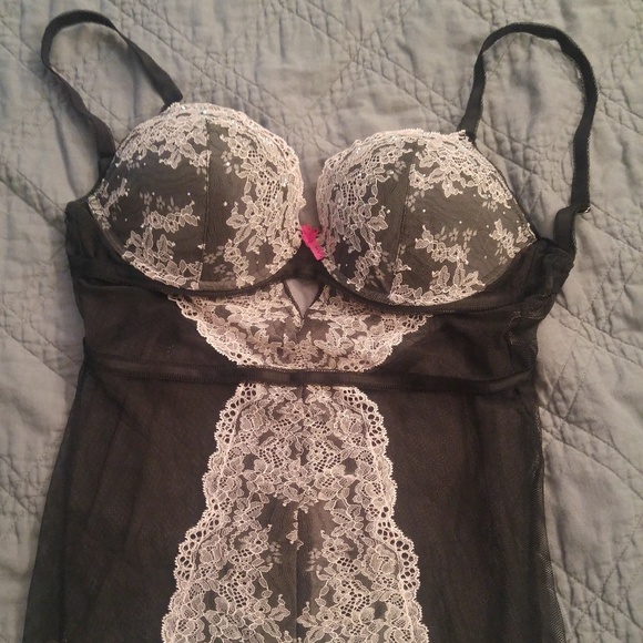 Victoria's Secret Other - Pink floral and Black mesh Studded Chemise Victoria's Secret Other - Pink floral and Black mesh Studded Chemise